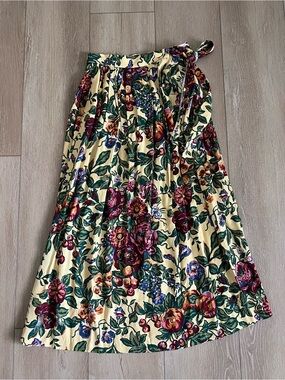 Breeches Vintage Floral Print Tie-Waist Midi Skirt - Yellow Floral size 6